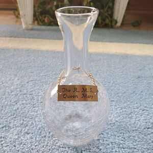 Vintage RMS Queen Mary Water Wine Carafe Crackle Craquelle Glass Cunard Line